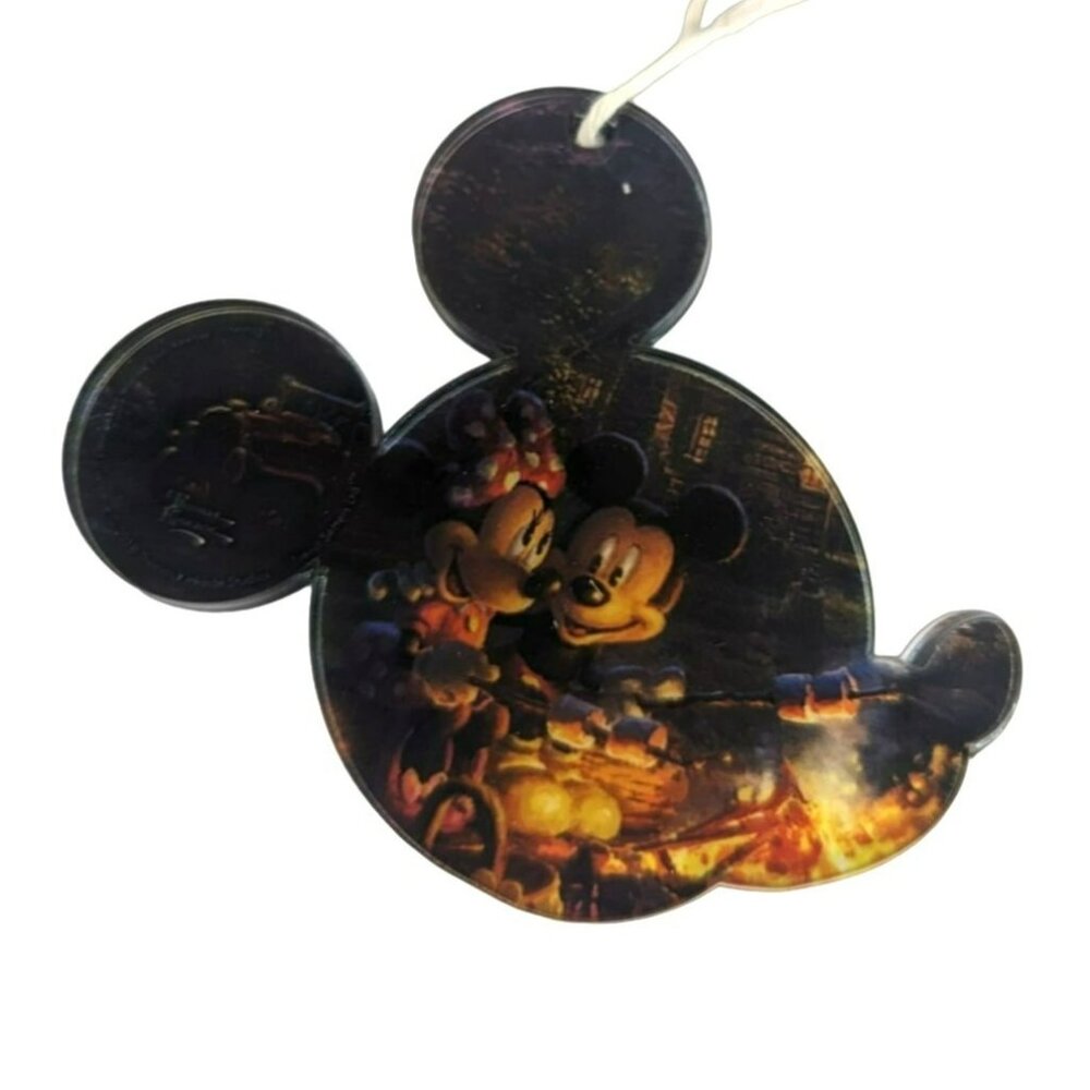 Thomas Kinkade Mickey and Minnie Sweetheart Campfire Acrylic Christmas Ornament